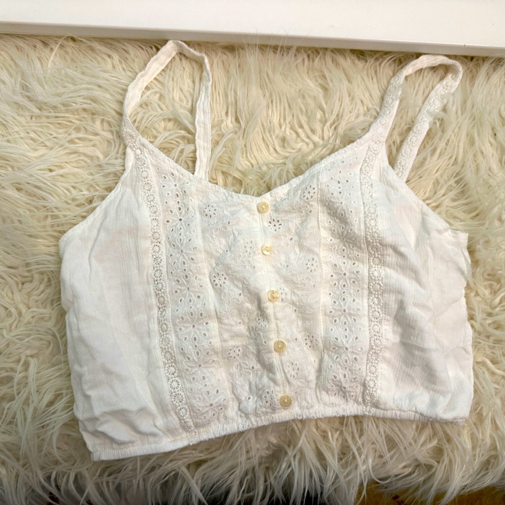 White Floral Cropped American Eagle Tank